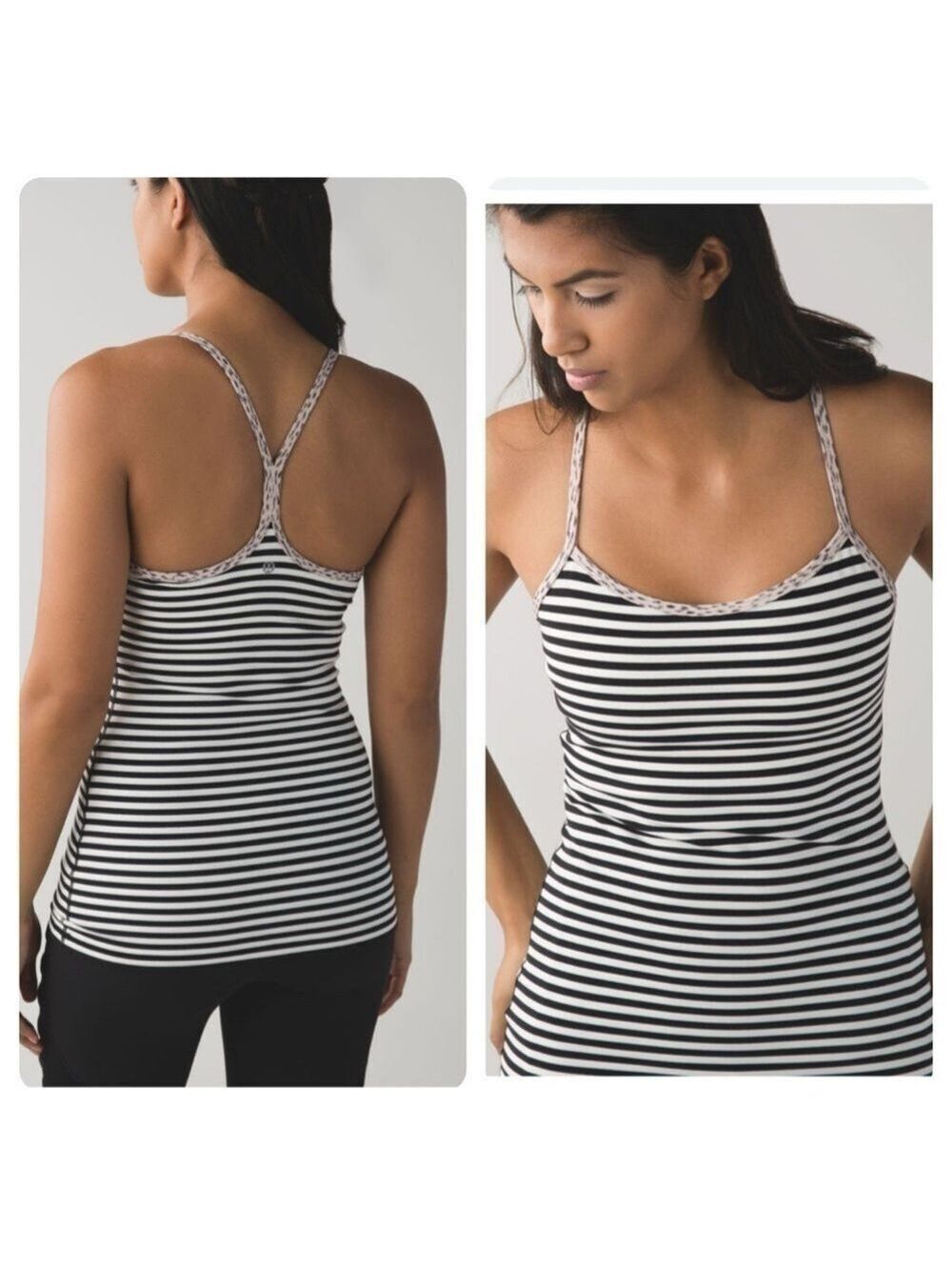 Lululemon Power Y Tank sz 4 Narrow Bold Stripe Black Angel Wing
